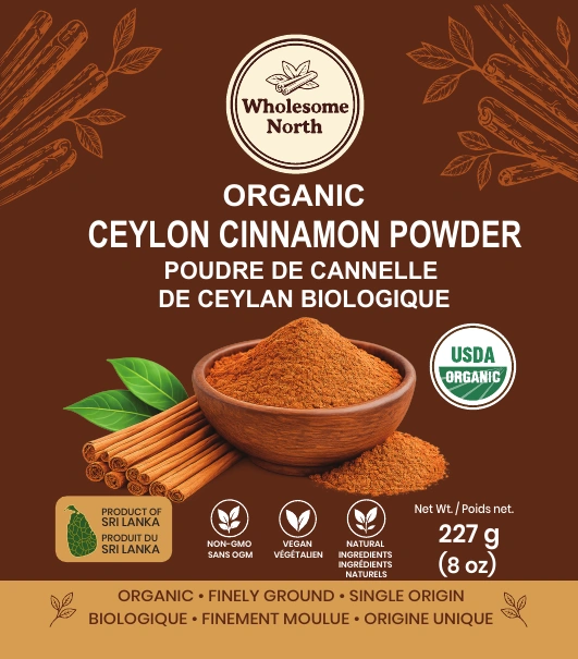 New Wholesome North cinnamon powder label, a forthcoming product