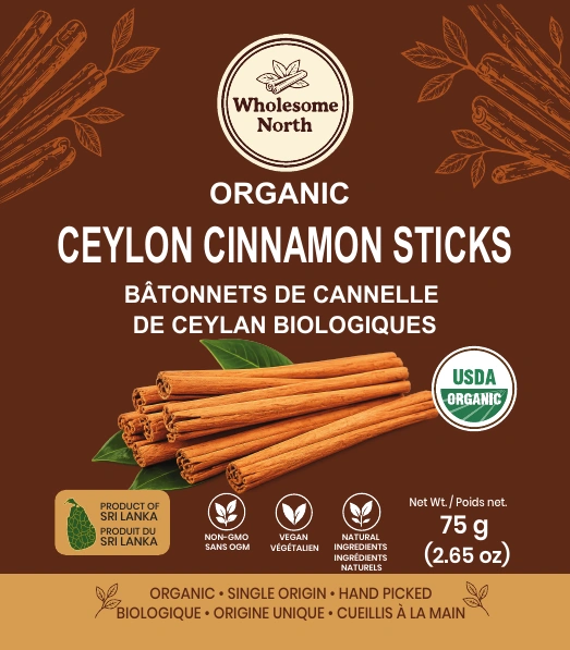 New Wholesome North Ceylon cinnamon sticks label