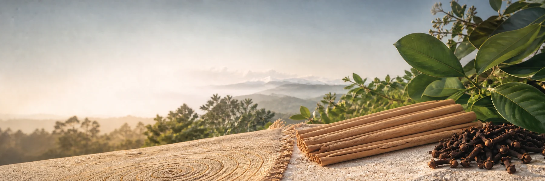 Cinnamon and cloves overlooking a green Sri Lankan landscape