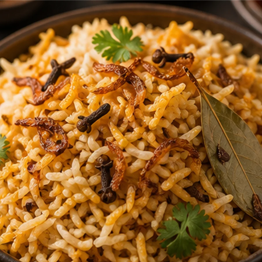 Golden spiced rice with whole spices